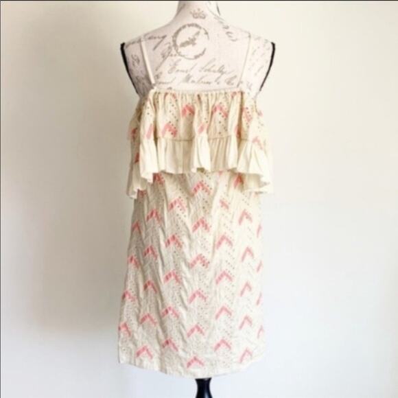 NEW PEPIN Zadie Ruffle Off Shoulder Tank TOP Cream Pink Chevron Eyelet Dress 2 - Picture 5 of 7
